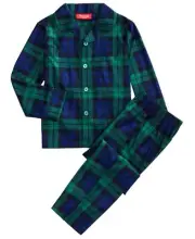 Family Pajamas Matching Kids Watch Plaid Pajama Set, Black/Green, 2T-3T
