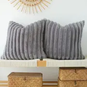Pack of 2 Faux Fur Plush Decorative Throw Pillow 18" x 18" (Pack of 2) Grey