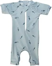 [Milzy] Baby Shark Print Swimsuit, UPF 50+ Sun Protection, Light Blue Quick-Dry One-Piece