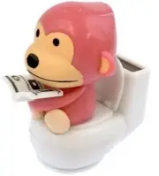 Pink Little Monkey Reading on the Toilet Funny Solar Power Toy Office Home Decor