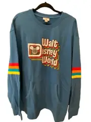 Walt Disney World Mens Sweatshirt 2XL Blue Cotton Rainbow Pullover Retro NWT
