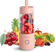 Portable Blender, Personal Blender for Shakes and Smoothies USB Rechargeable Juicer Cup, 300ml Waterproof Fruit Juicer Mixer for Travel Gym Office Outdoors (Pink)