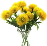 6 Pcs Dandelion Artificial Flowers Plants Bouquet Plastic Flower for Home Decoration / Wedding Decor (Green) Yellow
