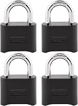 Master Lock Black Combination Lock, Customizable Combo Padlock, Indoor and Outdoor Weather Resistant Lock with Resettable Code for Gates, Lockers, 4 Pack, 178EC4