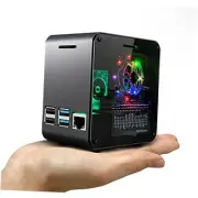 Raspberry Pi 4 Case, Aluminum Mini Tower Case with Cooling Fan 1.Matte Black