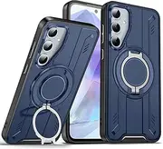 Compatible with Samsung Galaxy A35/A55 5G Phone Case and Screen Protector Magnetic Ring Holder 360° Stand Shockproof Wireless Charging A 35 55 35A 55A A355G A555G Cover for Women Men Blue