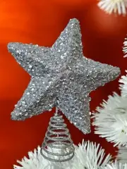The Christmas Shoppe Glitter & Sequin Star Tree Topper Silver 9" New