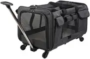 WeiLaiKeQi Cat Carrier on Wheels Travel Backpack Large Capacity Hold 2 Small Cats Rolling Cat Carrier Pet Travel for Small Animals, Black