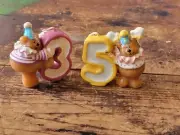 (2) Vintage RUSS Number 3 & 5 Sweet Teddy Bear Birthday Small Candle
