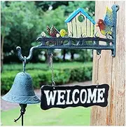 Cast Iron Wall Hanging Bell Welcome Sign Decorative Mediterranean Style Manually Shaking Doorbell Wall Mounted Dinner Bell Garden Home Wall Art Decoration
