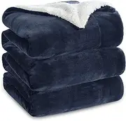 Bedsure Sherpa Fleece Blanket Queen Size for Bed - Thick and Warm, Soft Fuzzy Plush Queen Blanket for Winter, Navy, 90x90 Inches
