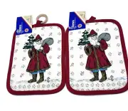Vintage Old Time Santa Potholders S/2 Stevens Linens New Old Stock