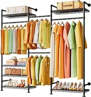 Forthcan Garment Rack Expandable Wall Mounted Clothing Rack Heavy Duty Clothes Rack for Hanging Clothes, Adjustable Storage Closet Wardrobe Kit Walk in Closet Systems