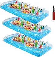 Glimin 3 Pcs Christmas Inflatable Serving Bar Salad Ice Tray Food Drink Candy Buffet Containers Picnic Pool Inflatable Cooler with a Drain Plug and a Hand Pump, 53 x 23.6 x 4.7 Inch(Blue)