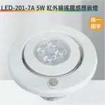 【丹麗萊】LED-201-7A 5W紅外線搖擺感應嵌燈【嵌孔7CM-台灣製造-全電壓-滿1500元以上即送LED燈泡】