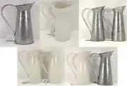 9 in Decorative Galvanized or off White Pitcher Vase Rustic Distressed Farmhouse