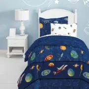 Dream Factory Kids 6-Piece Complete Set Twin, Blue Outer Space Satellites