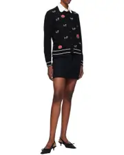 Thom Browne Hector Rose Embroidered Buttoned Cardigan IT38 black