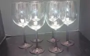 Vintage Set Of 6 Luminarc Purple Stem Crystal Wine Goblets Glasses Unused