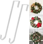 ZningEsxi 30cm Wreath Hanger for Front Door 2 Pack Metal Over Hook Hangers Christmas Halloween Wreaths Decor for Hanging Coat Towel Plant Hooks(White)