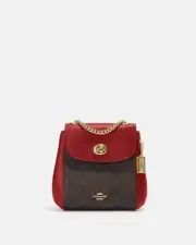 COACH C5678 Convertible Mini Backpack In Signature Canvas & Leather Brown/Red