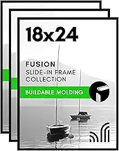 Americanflat 18x24 Poster Frame with Polished Front Cover - Set of 3 - Slide-In Photo Frame with Buildable Molding - Fusion Collection - Picture Frames for Wall Display - Black