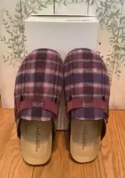 NIB Sundance Catalog Women’s Echo Plaid Clogs Mules Slippers Purple 40