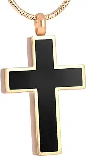BIAIHQIE Classic Cross Design Cremation Necklace for Ashes Pendant Stainless Steel Memorial Urn for Human Pet Ashes Keepsake Jewelry-Gold