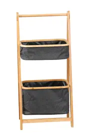 Bamboo Laundry Storage Basket Hamper 2 Tier