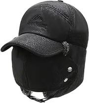 [IYWISH] Winter Trapper Hats for Men with Full Face Ear Flap Windproof Winter Hats with Windproof Mask Hunting Aviator Hat Faux Fur Warm Hunting Skiing Cycling Cold Weather Hats Black, Black, One Size