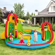 CostwayInflatable Water Slide Jumping Castle with Two Slides Trampoline