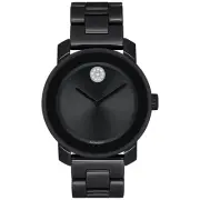 NEW MOVADO Ladies Movado BOLD Black Ceramic Watch 36mm Crystal Accent 3600535