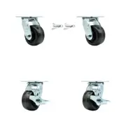 4 Inch Phenolic Caster Set with Ball Bearings 2 Swivel Lock 2 Brake SCC