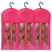 3PCS Hair Extension Holder Wig Storage Bags with Hanger Wig Holder Dust-proof Storage Organizer with Hook Hair Extensions