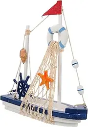 Gatuida Mediterranean Home Decor Blue White Sailboat Model Wooden Ornament for Office Bedroom