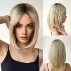 Beautiful, Smooth & Silky 18 inch Wig w/Curtain Bangs - Ombre Blonde