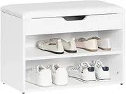 SoBuy White 2 Tiers Shoe Cabinet Storage Bench with Folding Padded Seat FSR25-W