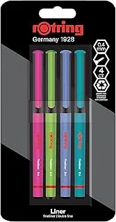 rOtring Liner Fineliner Pens | 0.4 mm | Colouring Pens for Writing & Drawing | Plastic-Free Packaging | Assorted Fun Colours | 4 Count