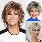 Fluffy Bangs Short Pixie Cut Wigs Mixed Color Women Bob Hair Party