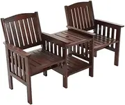 Gardeon Outdoor Garden Bench Seat, 2 Seater Wooden Loveseat Benches Lounge Chair Relax Patio Furniture Chairs Park Pool Backyard, with Folding Table Umbrella Hole Charcoal Brown