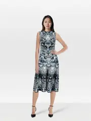 Blue Patterned Sleeveless Midi Dress
