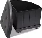 Storage Ottoman Bench Collapsible Folding Bench Seat Chest w Cover Leather Black