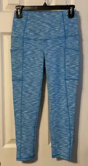 Chico's Zenergy Tranquil Turquoise Spacedye Pocket Crop Leggings Sz 00(0/2 )NWT