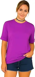 [STAR FASHION] Soft Oversized T-Shirts for Womens Turn Up Sleeves Casual Loose Fit Tee Ladies Round Neck Gym T-Shirt Lightweight Everyday Summer & Layering Essential Sizes 16-26