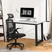 Oikiture Office Desk and Chair Set with Metal Frame Computer Desk and Ergonomic Office Chair White