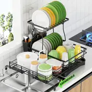 Expandable Dish Bowl Twin Layer Rack Sink Drainer Kitchen Plate Drying Holder