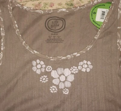 Large NWT Women's Life is Good Siesta Floral Soft Brown Ribbed Sleep Tank