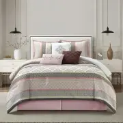 Stratford Park Jacquard 7 Piece Comforter Set, Blush, Bed Size Queen, Geometr...