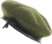 [COLLBATH] Wide Brim Beanies Hats Men's Women's Vintage Wool Beret Cozy Artist Cap for Cold Weather Olive Green