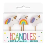 Mini Unicorn And Rainbow Pick Candles 6pcs Cake Girl Kid Birthday Decorations
